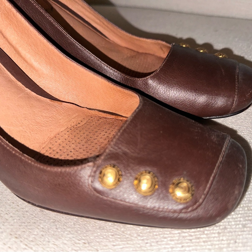 Corso Como | Studded Brown Leather Pumps | Block Heels | Size 9M - Picture 4 of 7